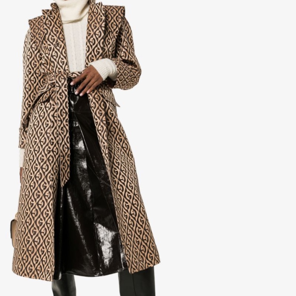 New authentic Gucci jacket Rhombus Belted Trench Coat brown 44  Large sz 8 - Picture 6 of 16
